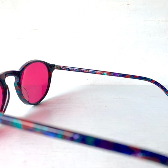 Anglo American Eyewear Jade Red Multi Mosaic Round Eyeglasses Mod 245 MMM 1990's - Picture 8 of 14